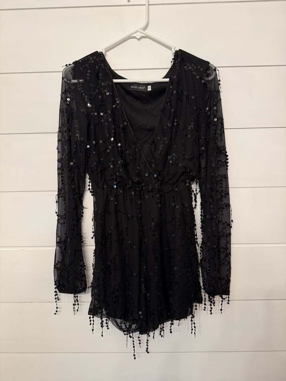 Missord Deep V Neck Sheer Sleeve Sequin Mesh Romper FT2800 Online Sale – ,